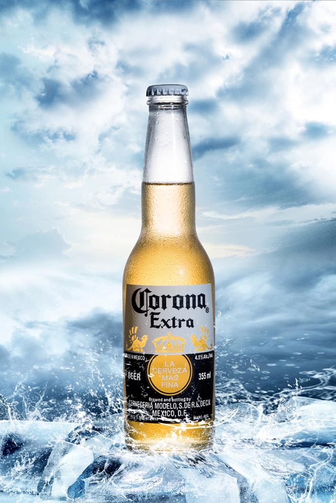 Corona beer on the iceland background.